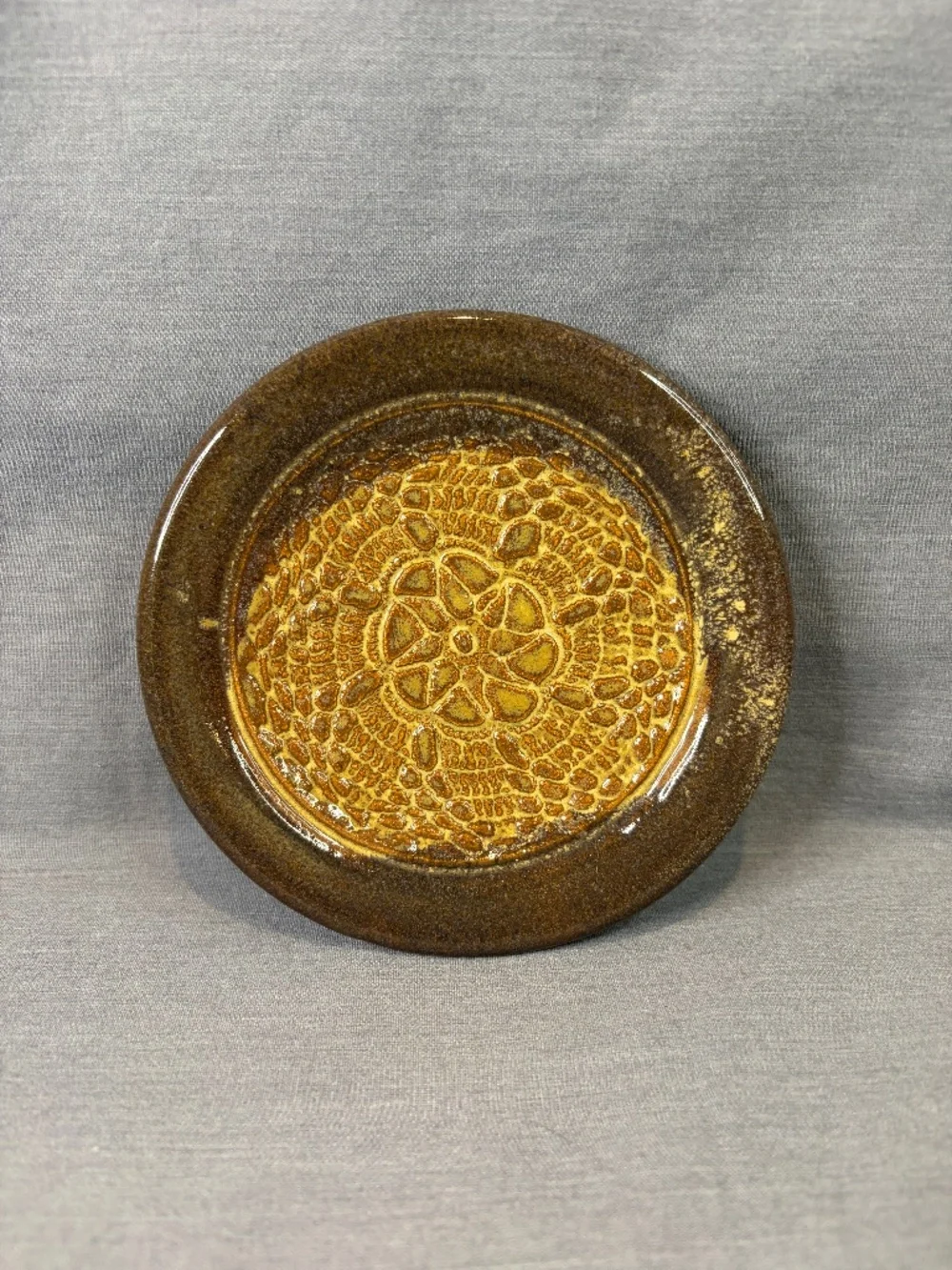 Garlic Grater Trinket Dish Studio Pottery Small Plate Mandala Pattern Signed